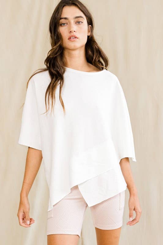 IT2115 Asymmetric & Crossover Hemline Poncho Top: Ivory / S-M-L (2-2-2)