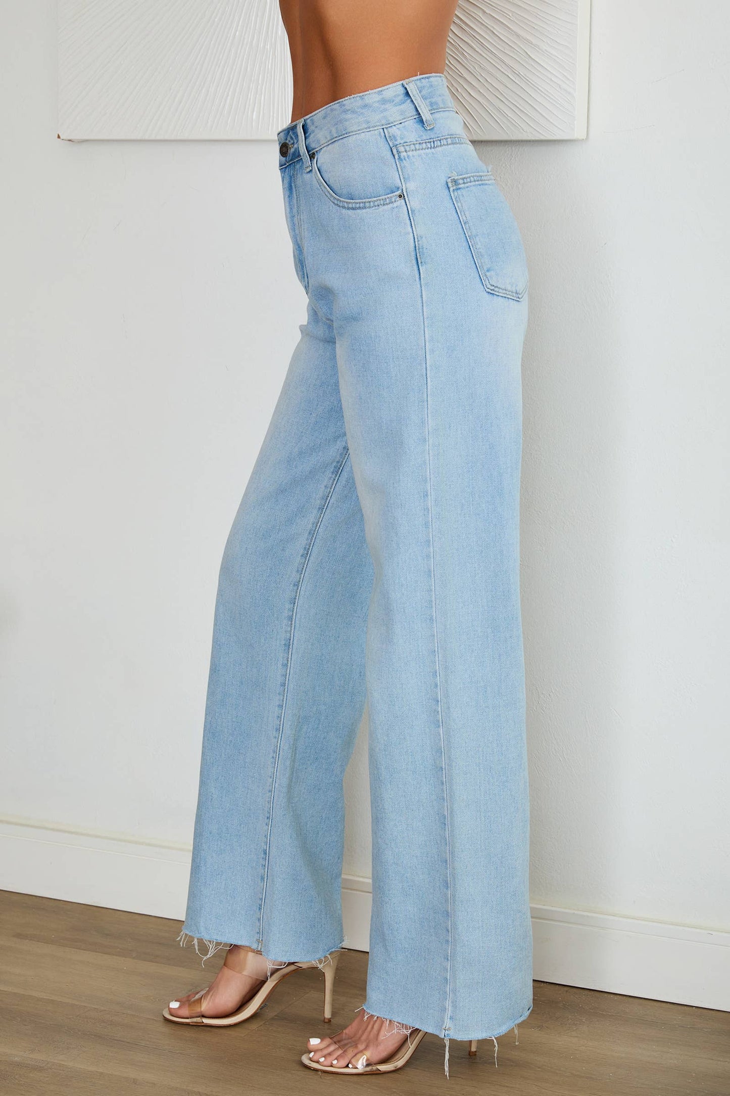 ROUGH EDGE CUT HIGH-WAIST WIDE DENIM PANT(F335-DENIM): M