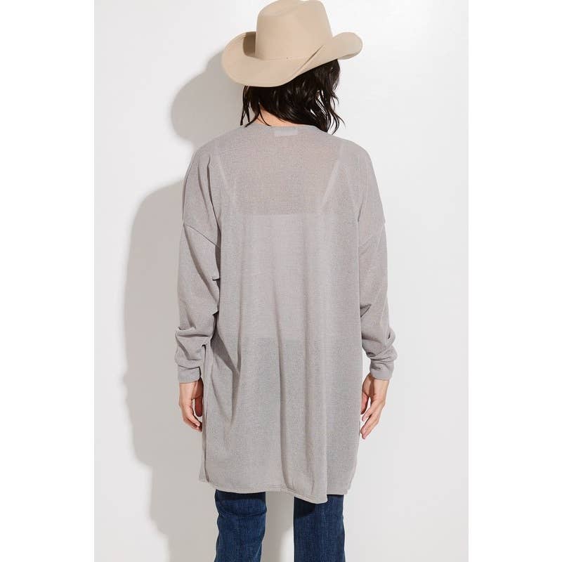 Holiday Cheers Glitter print Knit Cardigan: KHAKI / M