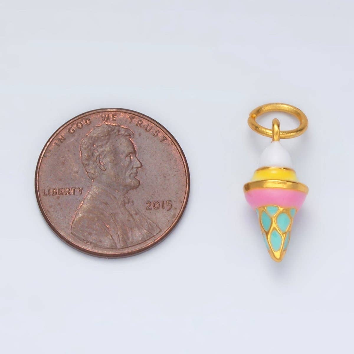 24K Gold Filled Mini Ice Cream Cone Dessert Enamel Charm | AG917