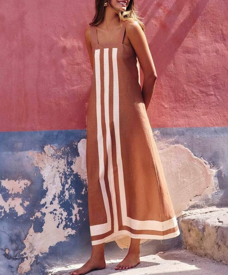 Colorblocked resort slip maxi dress: Red / M