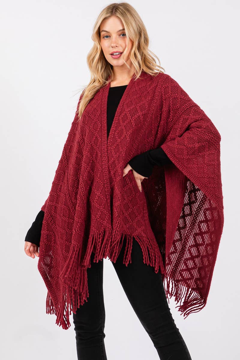 Diamond Pattern Tassel Ruana: BE
