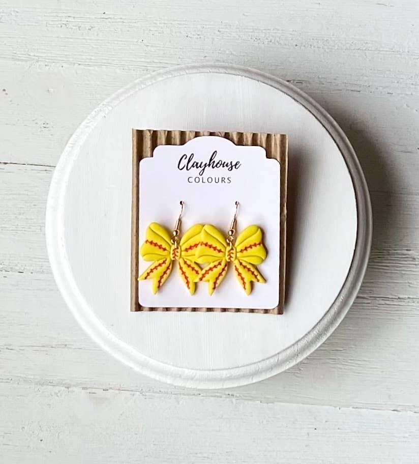 Sports Bow Earrings | Baseball Bows | Softball Bows : Gold Plated / Baseball