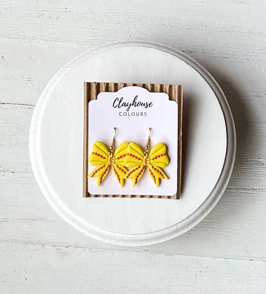 Sports Bow Earrings | Baseball Bows | Softball Bows : Gold Plated / Softball