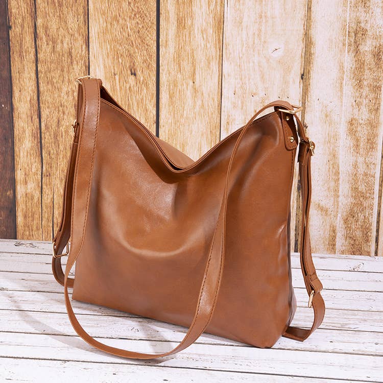 Faux leather crossbody bag backpack: Brown / M