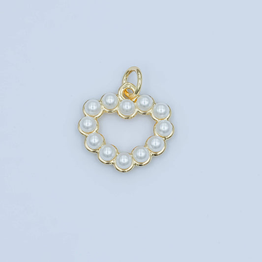 24K Gold Filled Shell Pearl Open Outline Heart Charm | M320