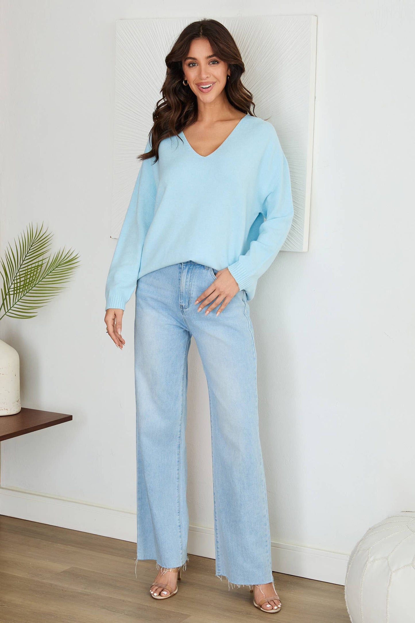 ROUGH EDGE CUT HIGH-WAIST WIDE DENIM PANT(F335-DENIM): S
