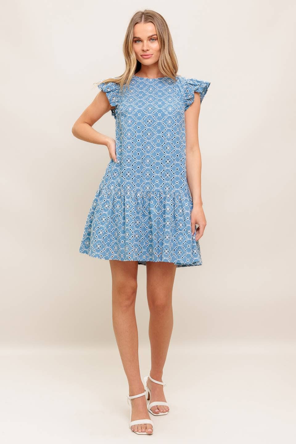 A woven eyelet babydoll dress - ID22788: BLACK IVORY / Contemporary / M