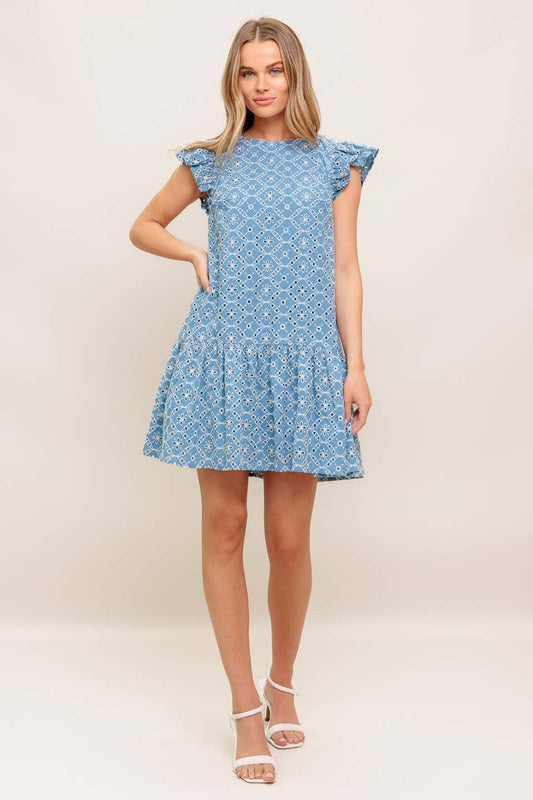 A woven eyelet babydoll dress - ID22788: BLACK IVORY / Contemporary / M