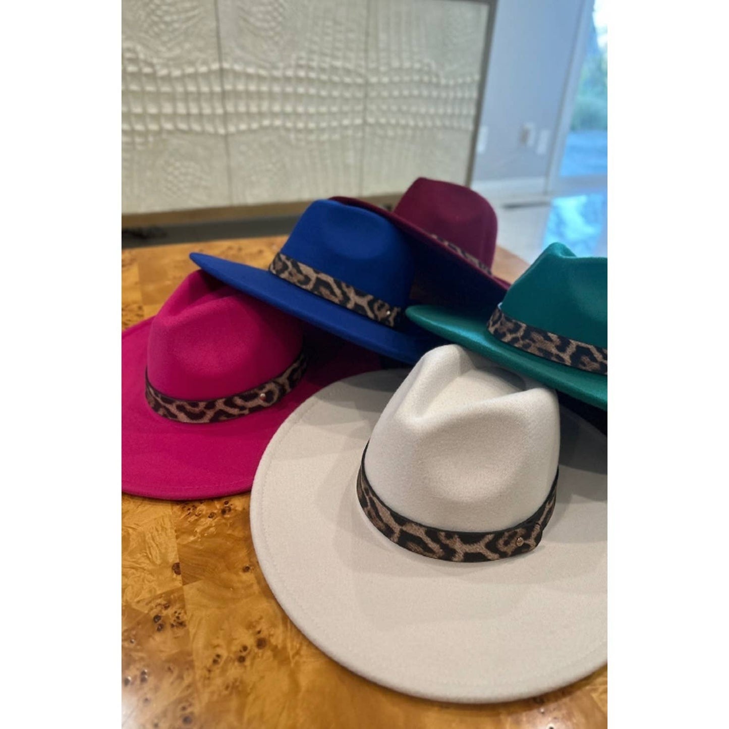 VEGAN FELT PANAMA HAT WITH ANIMAL PTIONY BELT : ROYAL BLUE / ONE SIZE