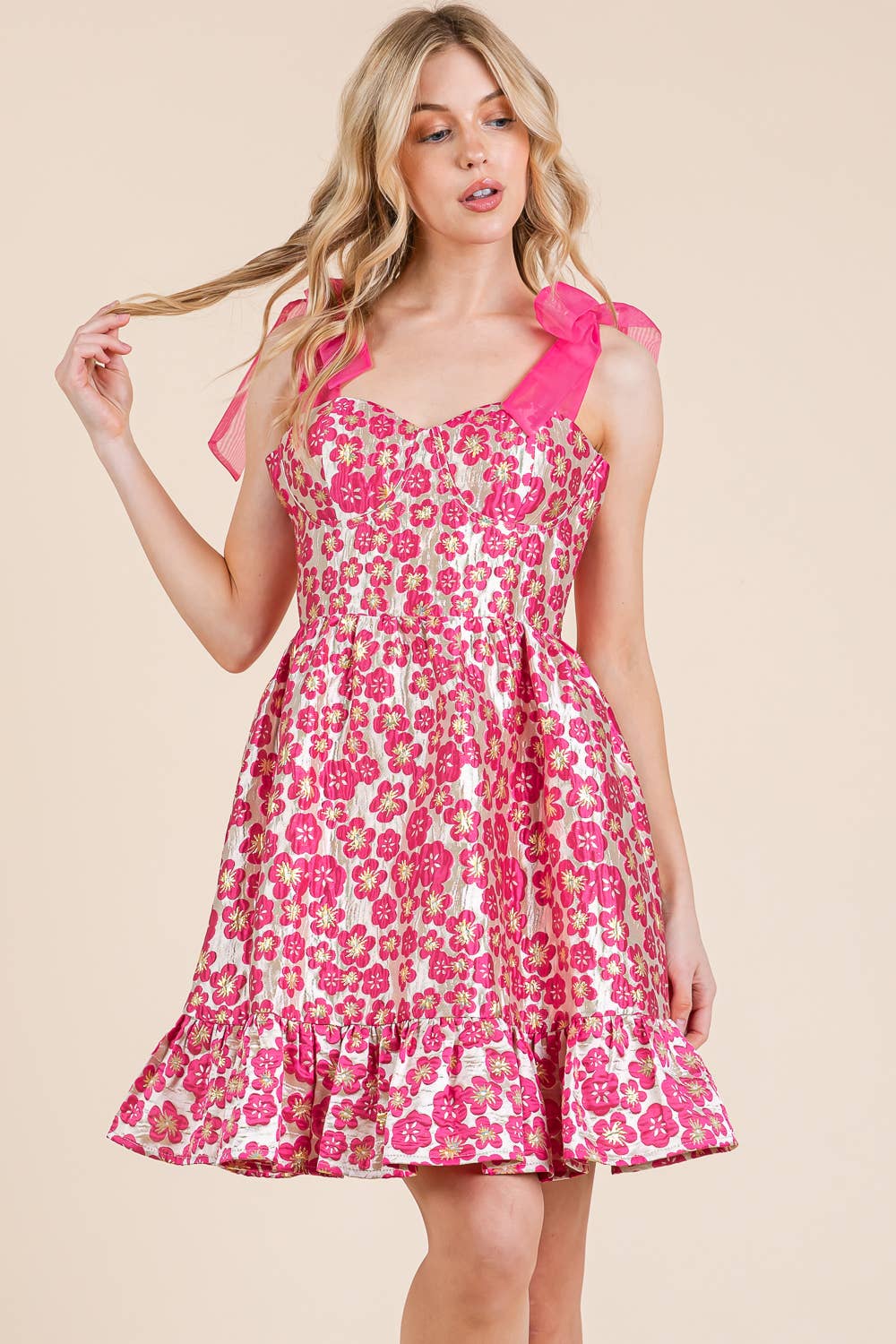 Floral Jacquard Tiered Mini Sundress, MD51647: Sage / M