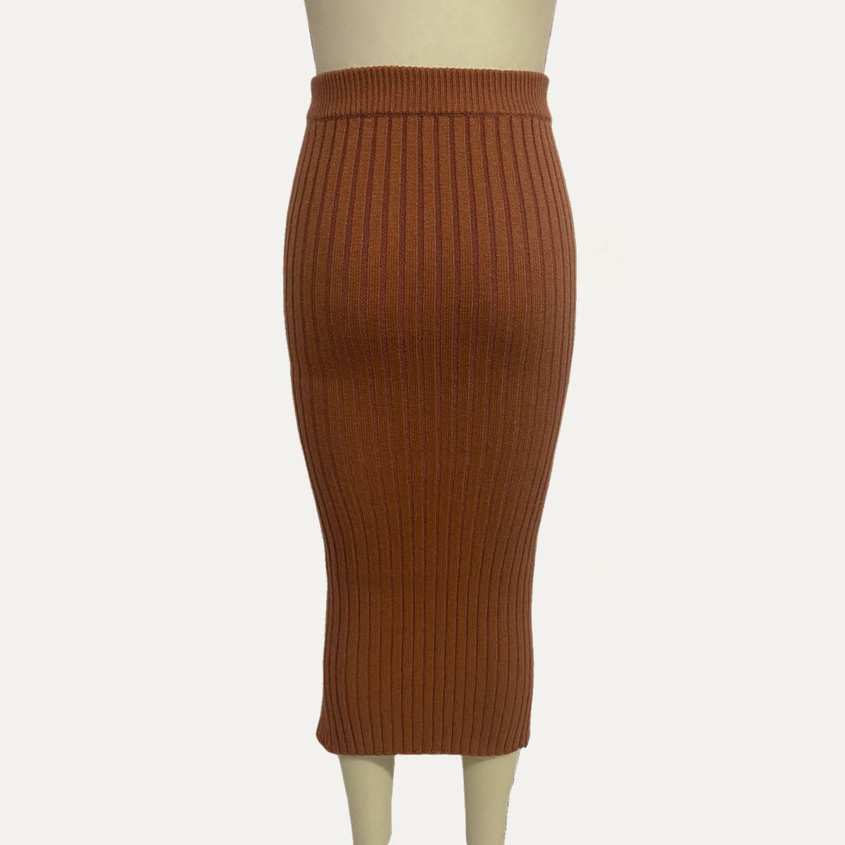 Fashionable Textured High-Waist Button-Front Midi Skirt: Caramel / M