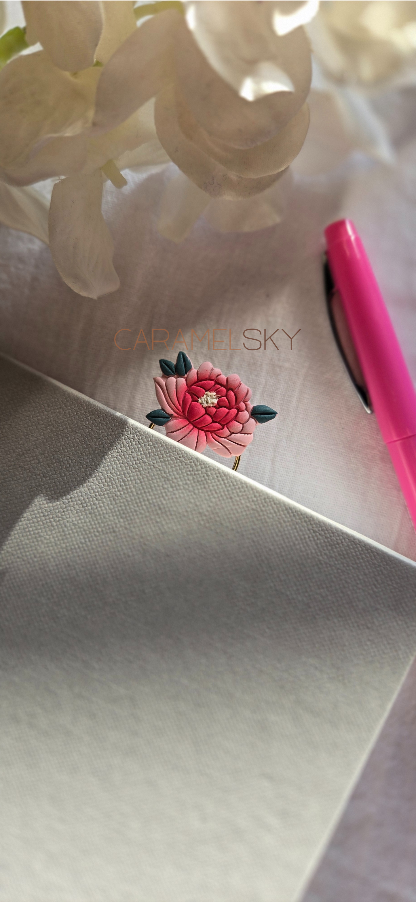 Handmade Peony Flower Paperclip Bookmark, Clay Bookmark: White