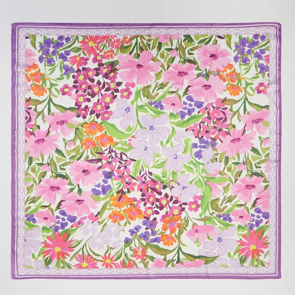 Colorful Flower Garden Print Square Bandana Scarf: BL