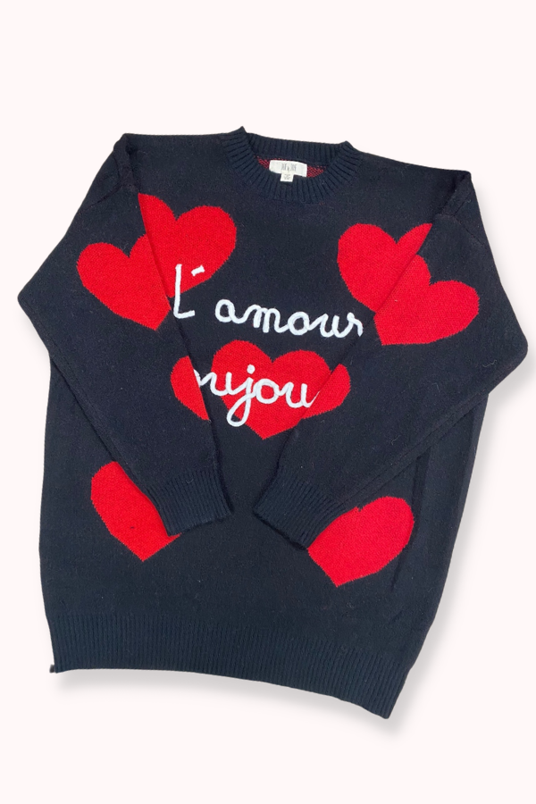 VALENTINE'S HEART PRINT OVERSIZED SWEATER: S/M