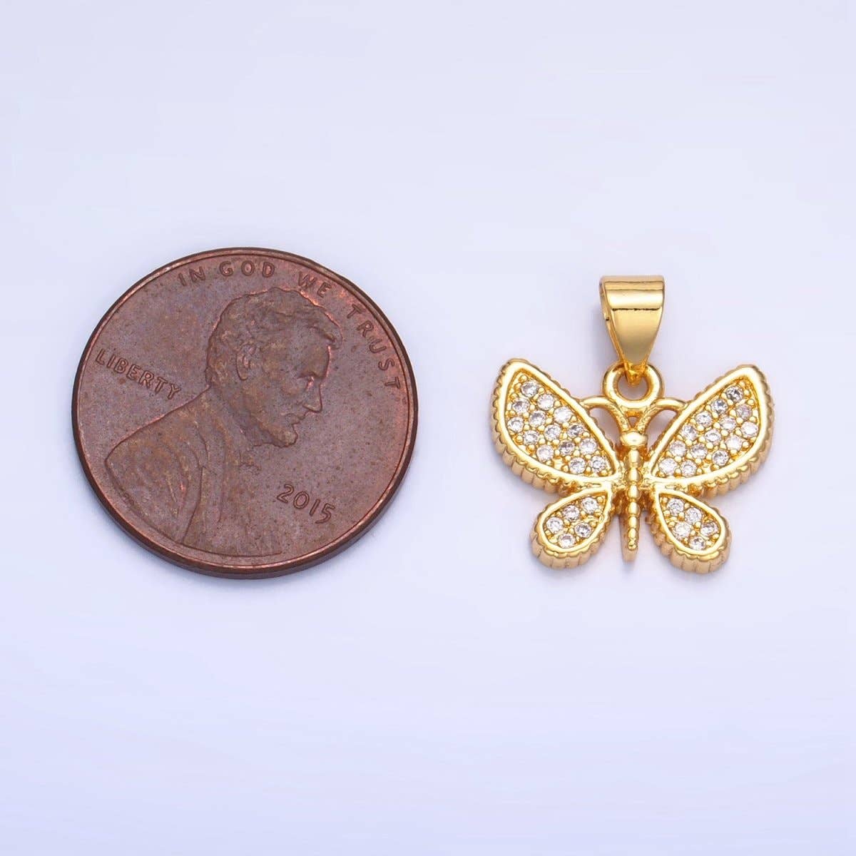 24K Gold Filled Micro Paved CZ Butterfly Insect Pendant | AA1003