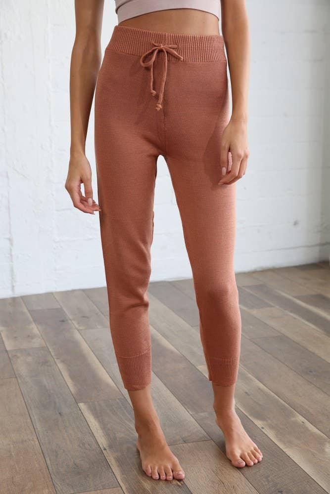 L4466 | Knit Sweater Front Tie Band Joggers: Camel / L