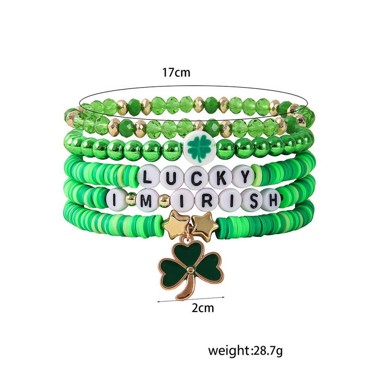 ST PATRICKS DAY GREEN SHAMROCK CHARM BRACELET SET_CWMM3496: Green / OS