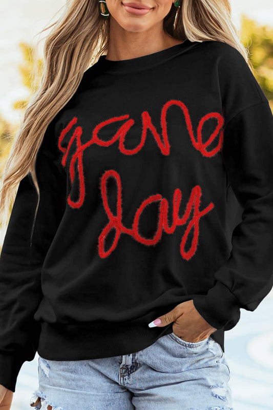LDC Fall Clothing Game Day Drop Shoulder Graphic Sweatshirt: Black / L