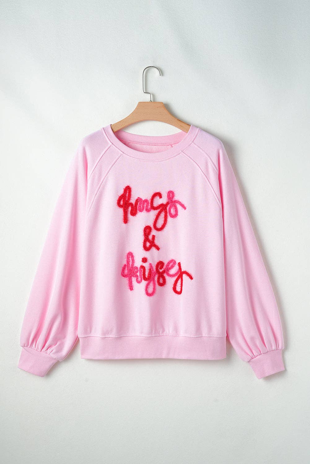 Hugs & Kisses Embroidered Sweatshirt: Pink / S