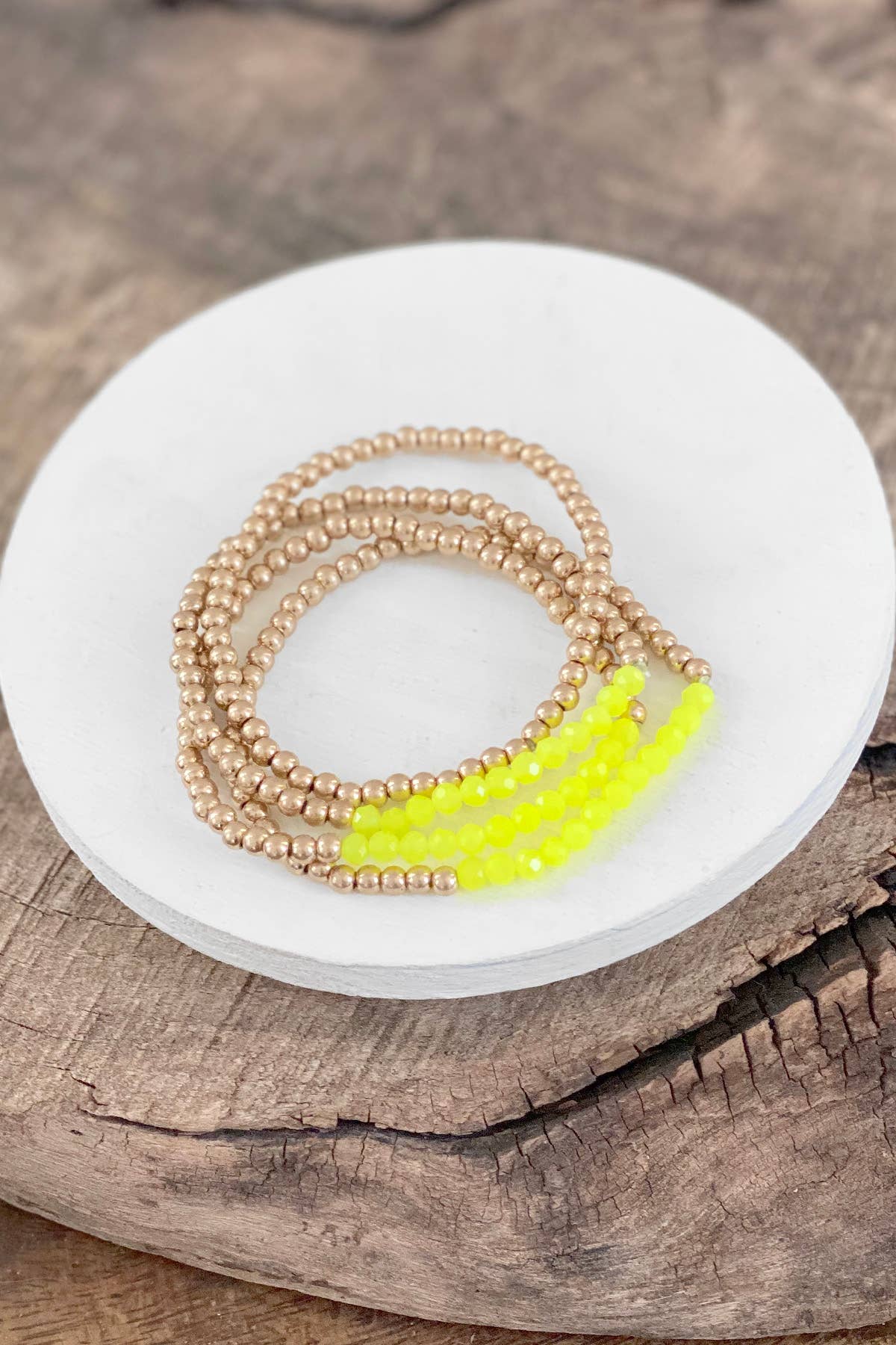 Bracelet stack Small Worn Gold Glass beads Pink Mint Denim: Denim Blue