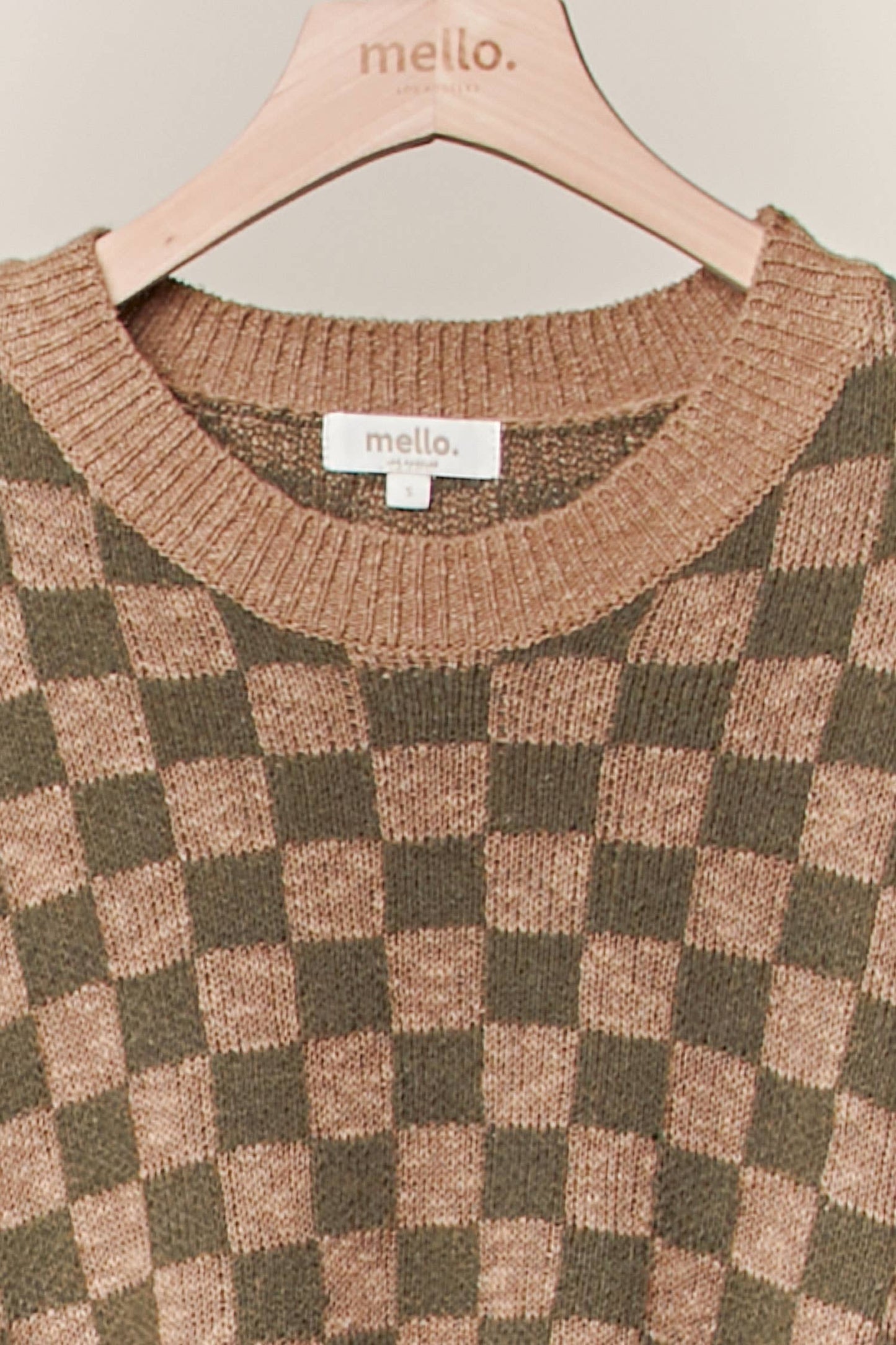 Checker Knit Sweater: Olive / S