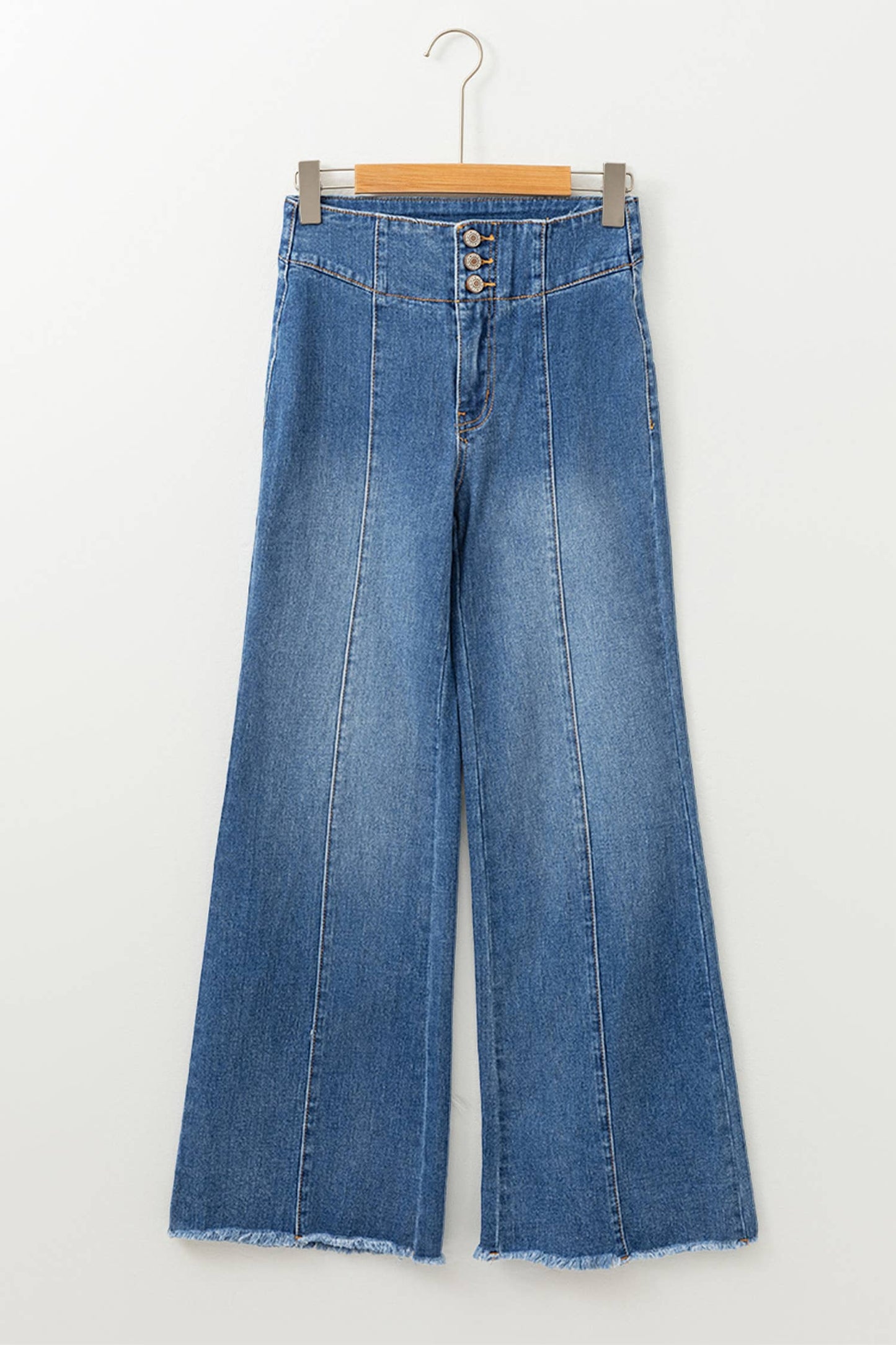 High Waist Button Fly Seamed Raw Hem Flare Jeans with Pocket: Coffee / 6