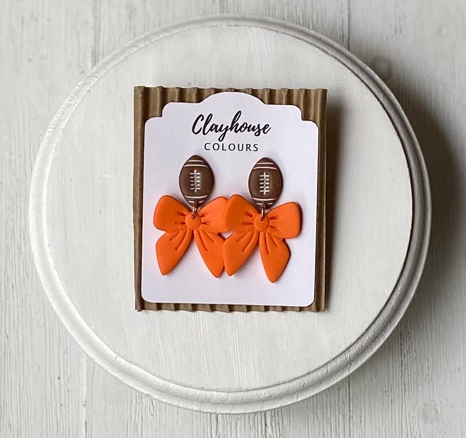 Football & Bow Earrings   : White