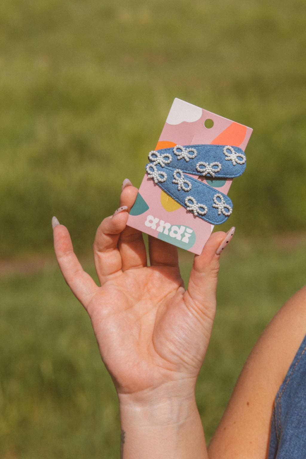 Denim Bows Snap Clips 2-pack