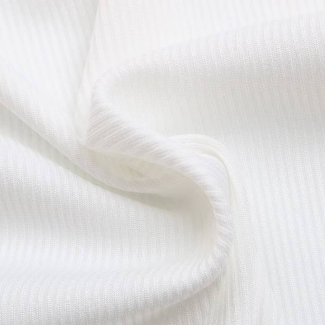 Ribbed Knit Round Neck Tie-Back Short Sleeve Bodysuit: Sheer White / S