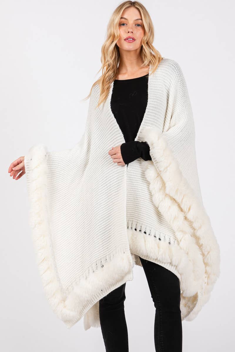 Fur Trim Poncho Cape: BU