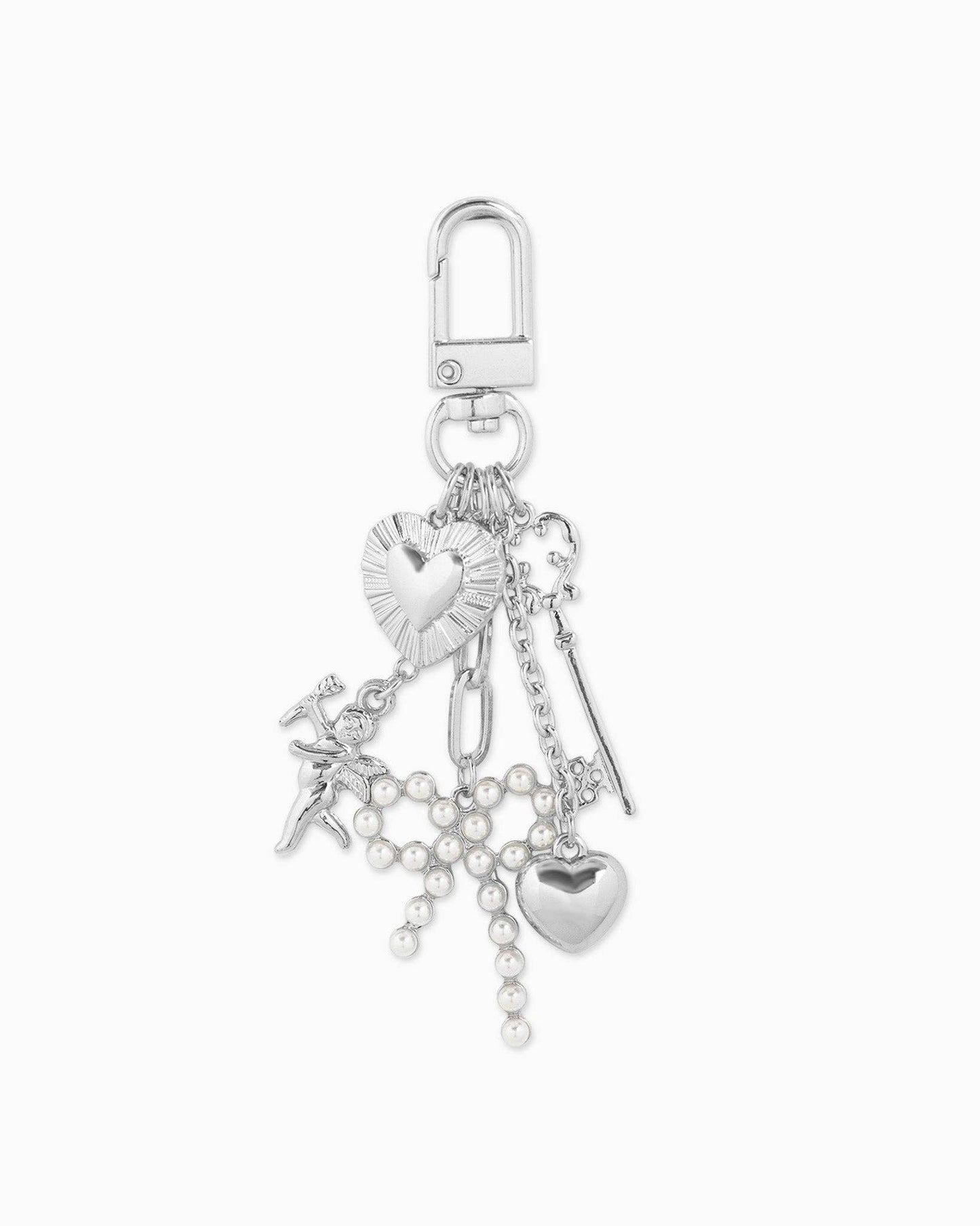 Multi Line Pearl Bow Baroque Bag Charm: Gold