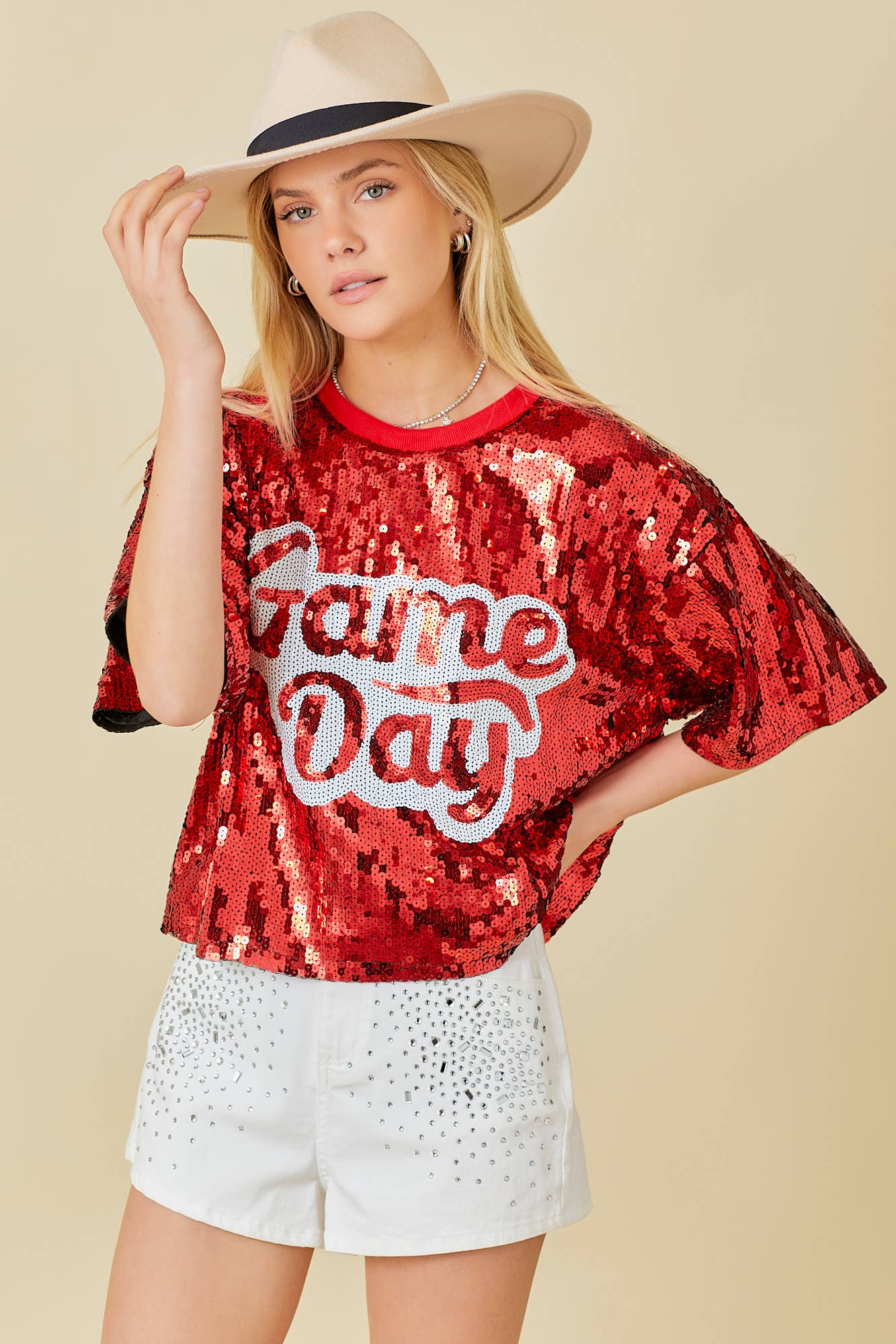 Game Day Sequin Top: Red / M