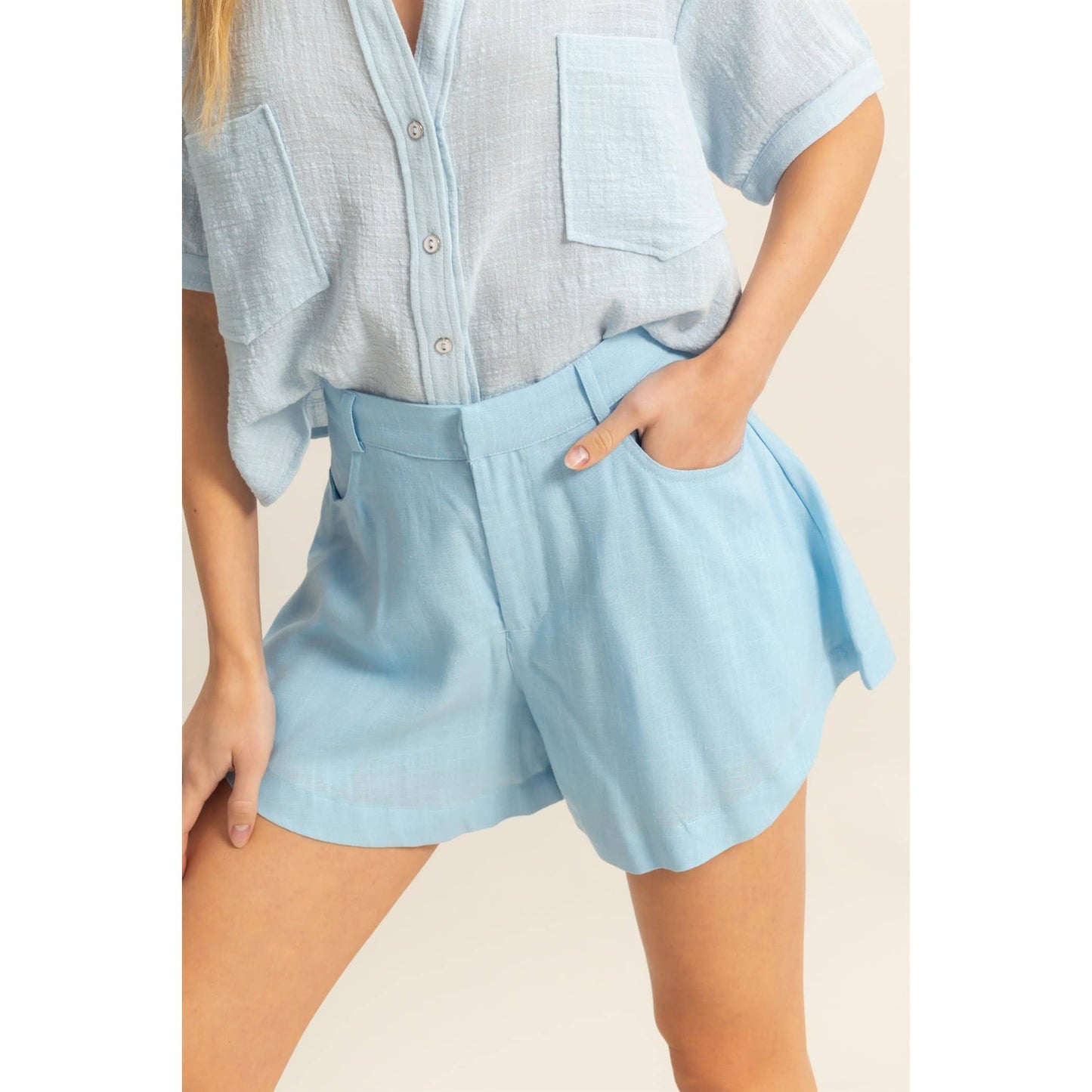 HF25A652-Linen Mid-Rise Flared Shorts: WHITE / S-M-L(2-2-2)