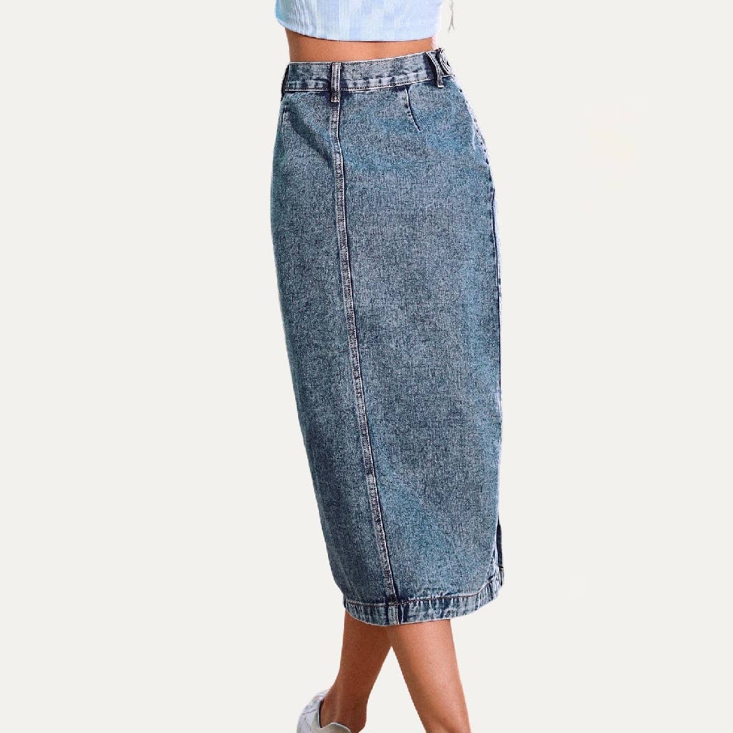 Always Chic Buttons High-Rise Denim Midi Skirt: DARK WASH / M
