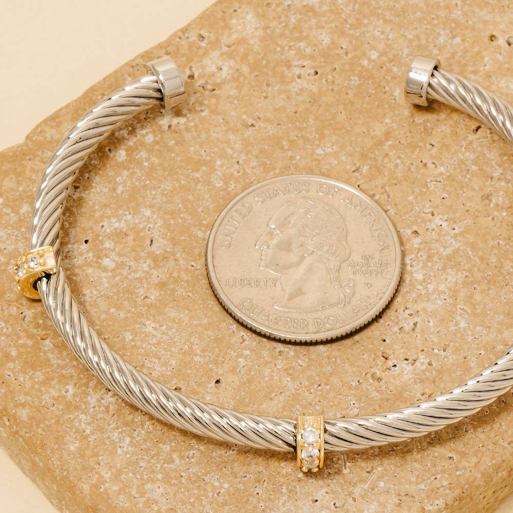 Two Tone Cz Station Rope Cuff Bracelet: T
