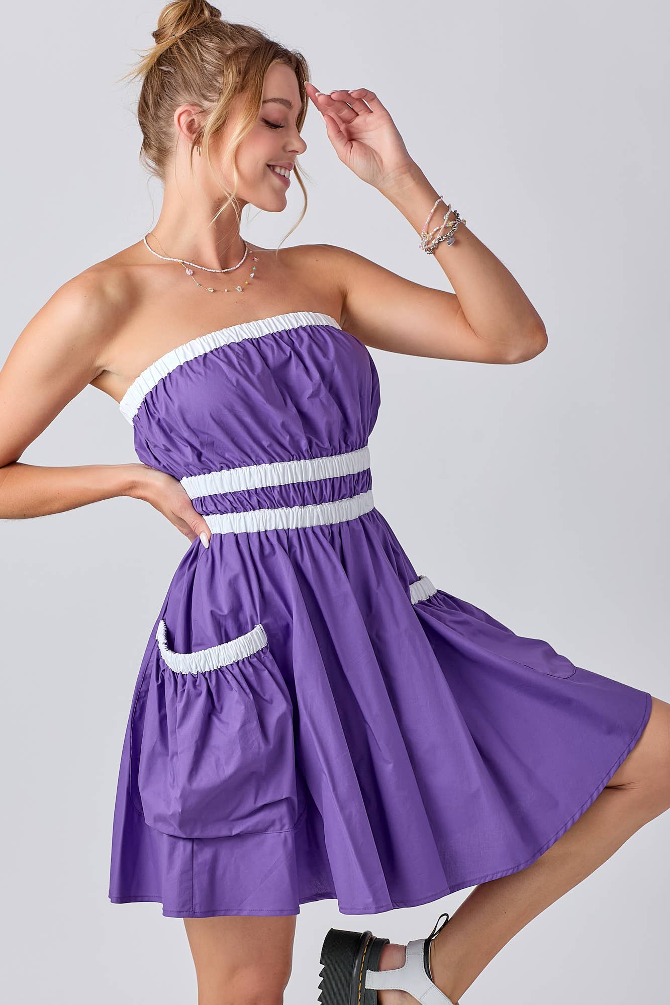 Gameday Contrast Gathered Over Sized Pocket Tube Dress : RED/BLK / S