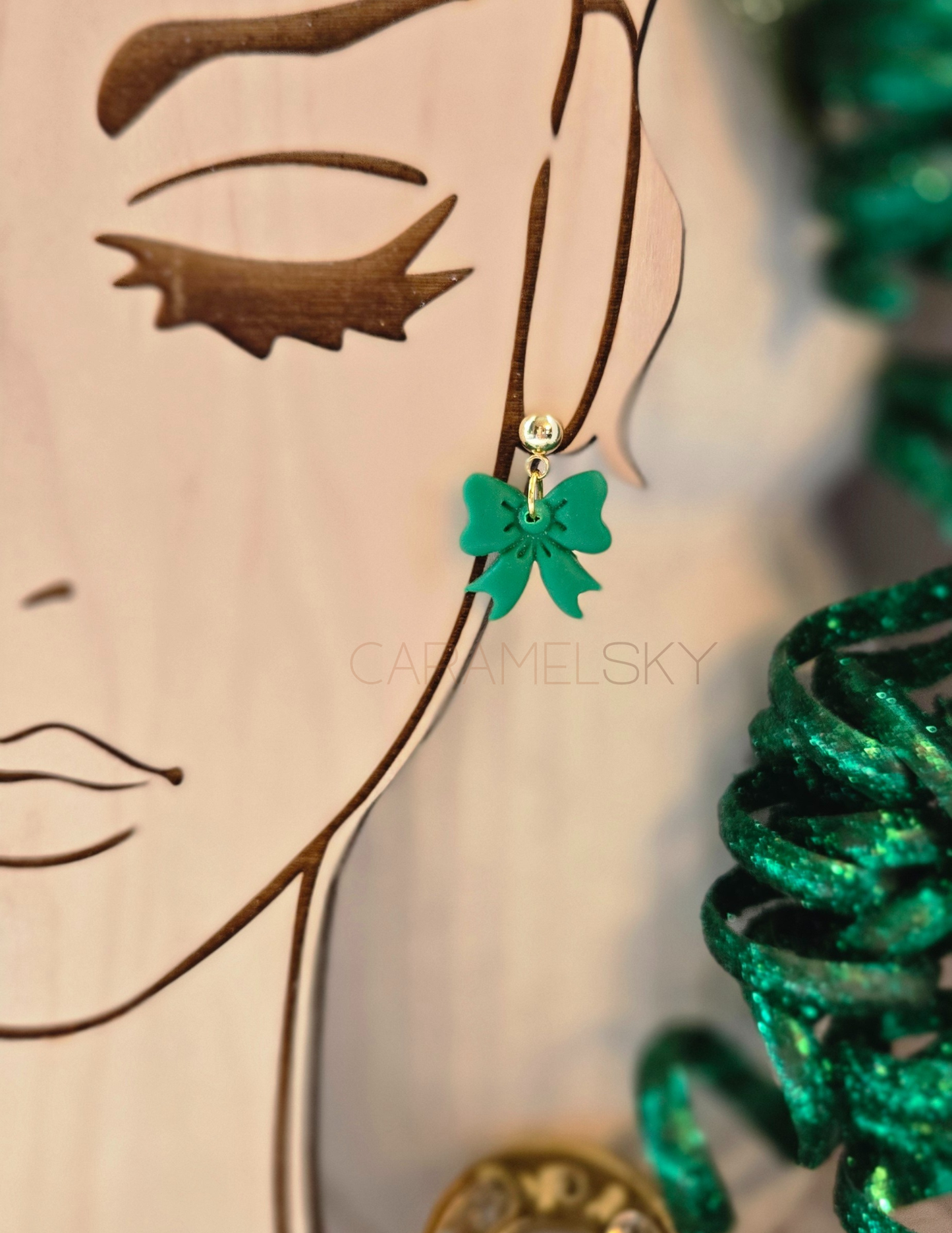 Lucky Green Bow Earrings, St. Patrick’s Day Jewelry, Clay
