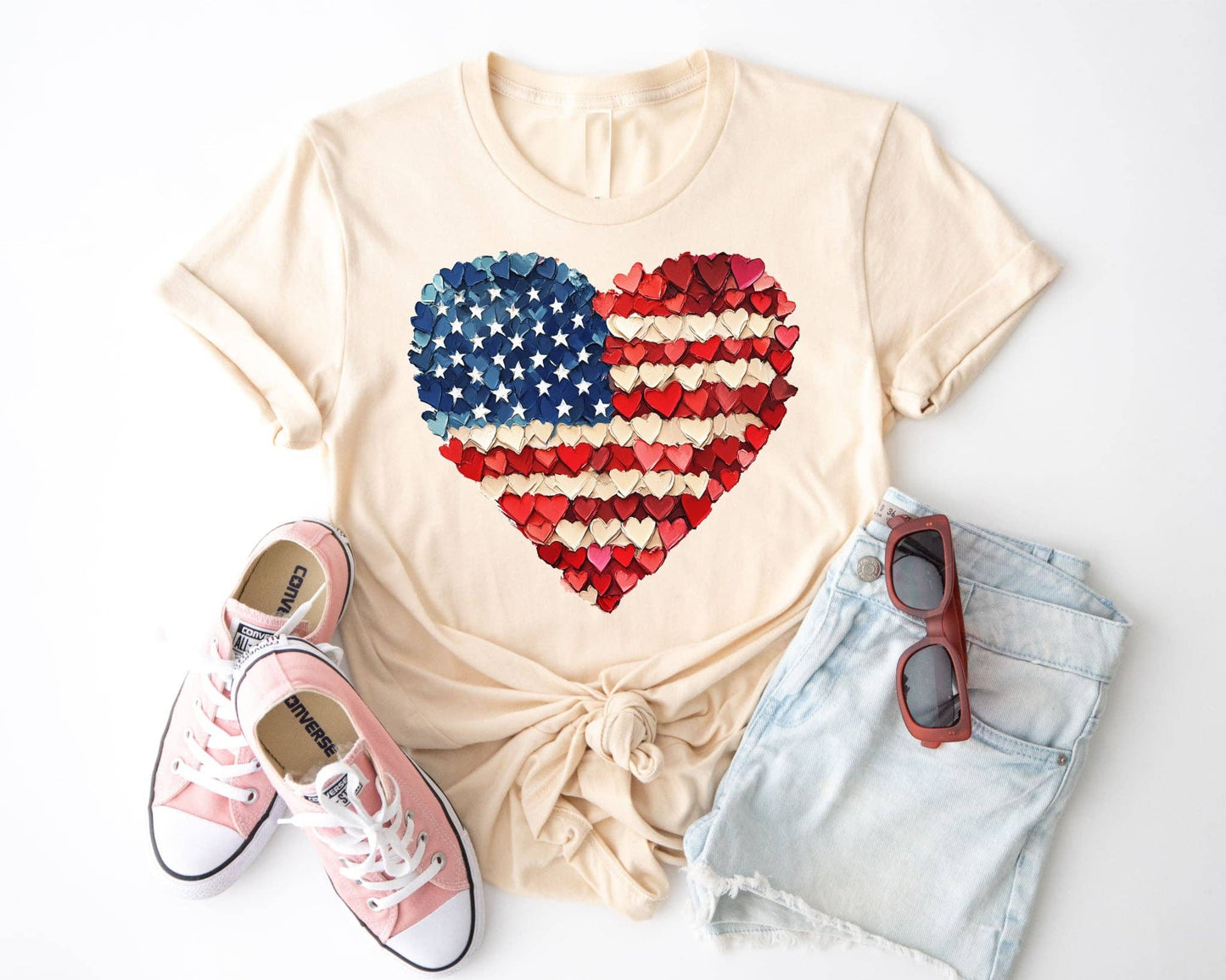 BLUE USA FLAG HEART PATRIOTIC 4TH OF JULY GRAPHIC TEE: M