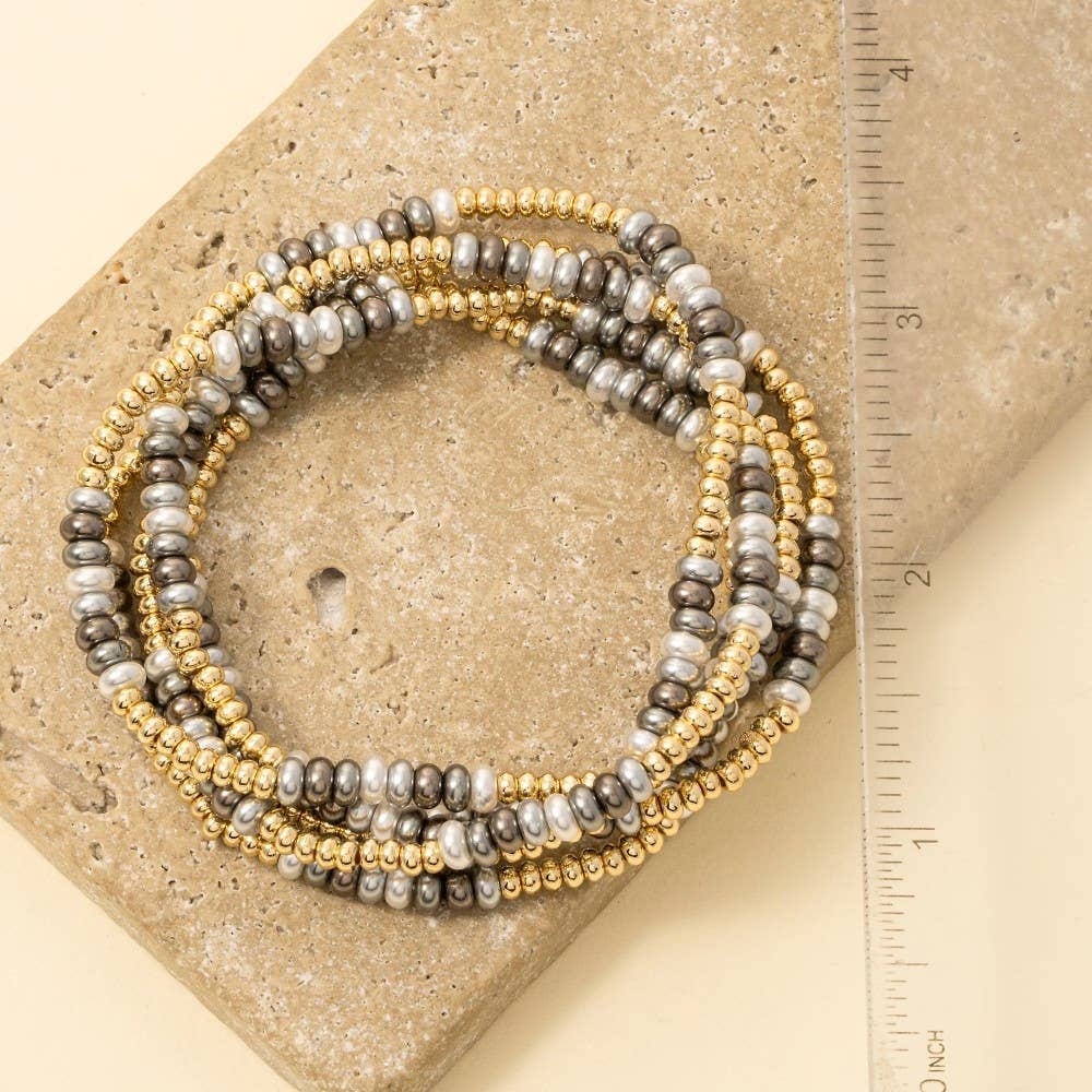 Acrylic Pearl And Metallic Beaded Bracelet Set: GGM