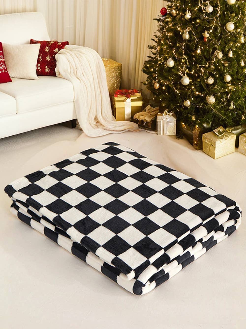 Checkerboard Printed Soft Throw Blanket 47*78 inch | 7 Color: Black