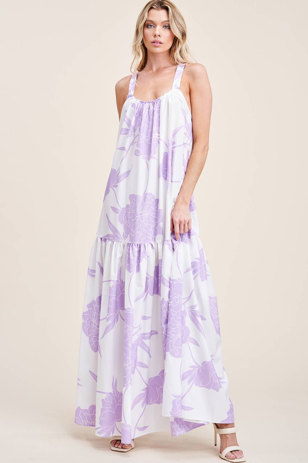 FLORAL PRINTED MAXI DRESS WITH POCKETS: Blue