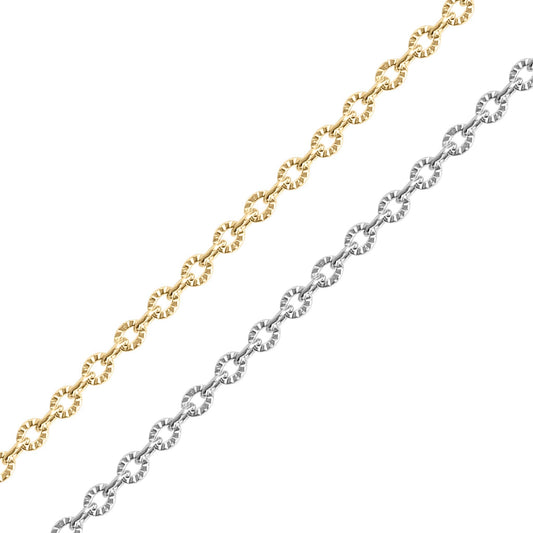 18K Gold PVD Stainless Steel Crimped Oval Chain - By The Foot / SPL1030: Stainless / 1.3mm