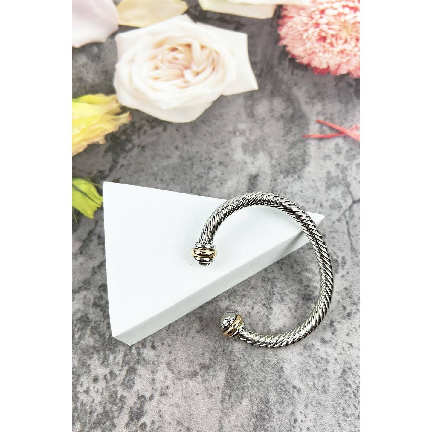 TWISTED CABLE WIRE OPEN CUFF BANGLE BRACELET: Gold / ONE(6)