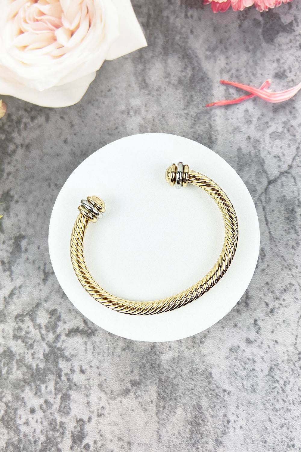 TWISTED CABLE WIRE OPEN CUFF BANGLE BRACELET: Gold / ONE(6)