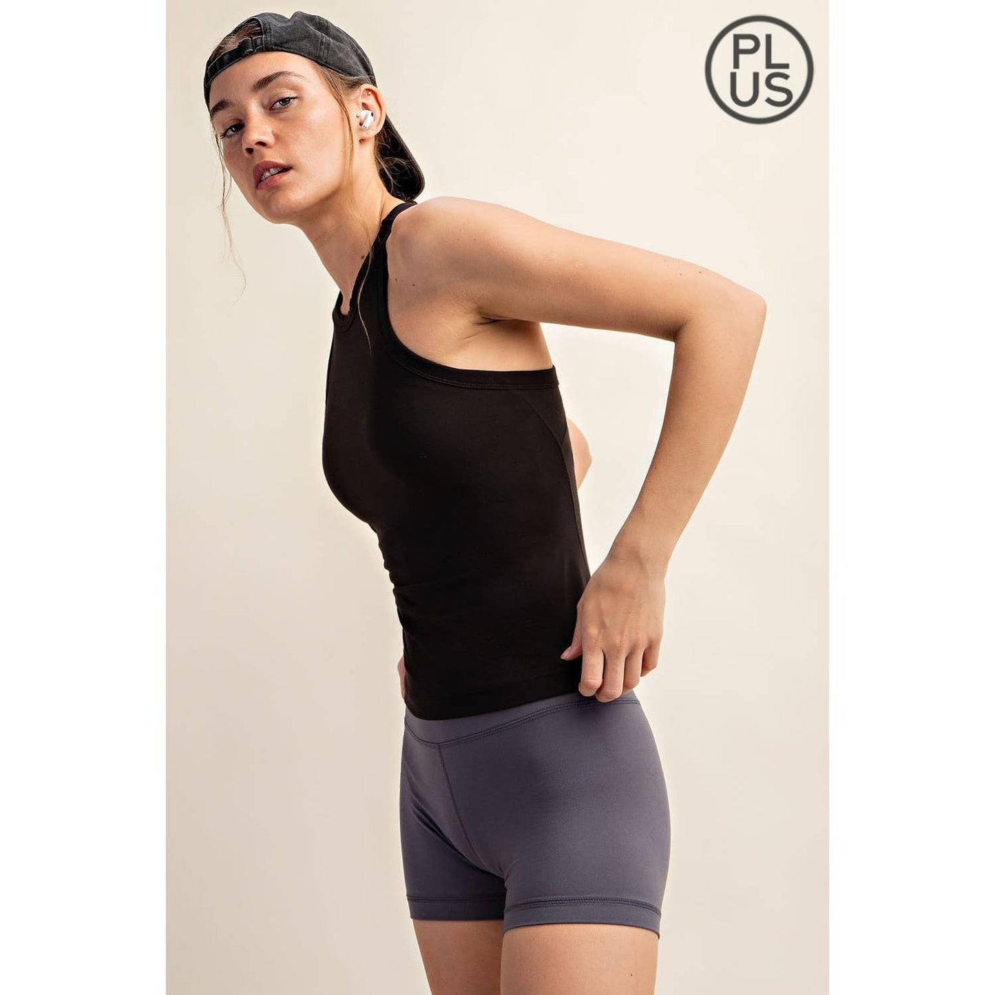 PLUS SIZE BUTTER SLEEVELESS RACER BACK TANK TOP: Tidal Wave / 1X-2X-3X(3-2-1)