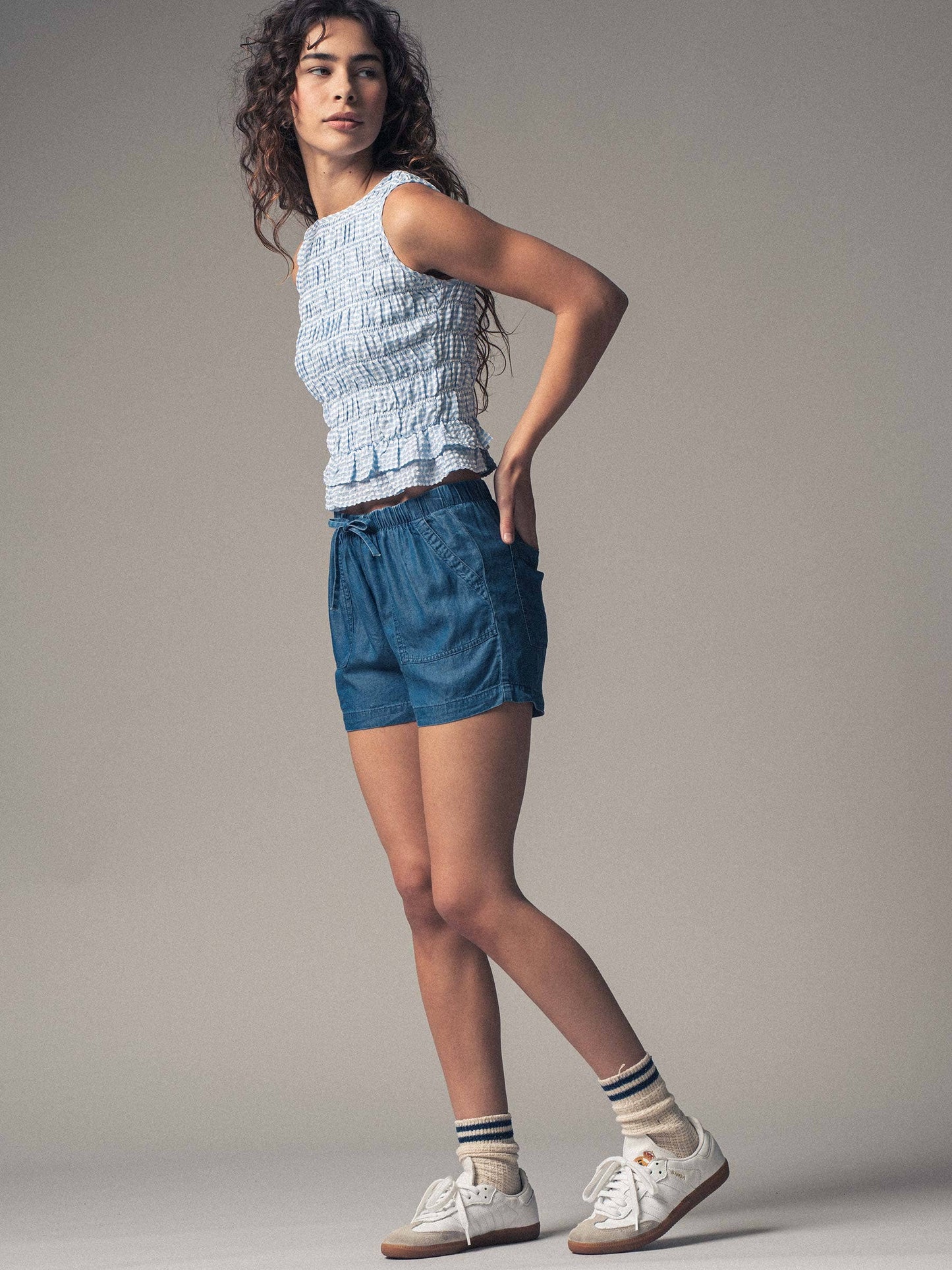 Tencel Patch Pocket Summer Shorts: Blue / S-2/M-2/L-2