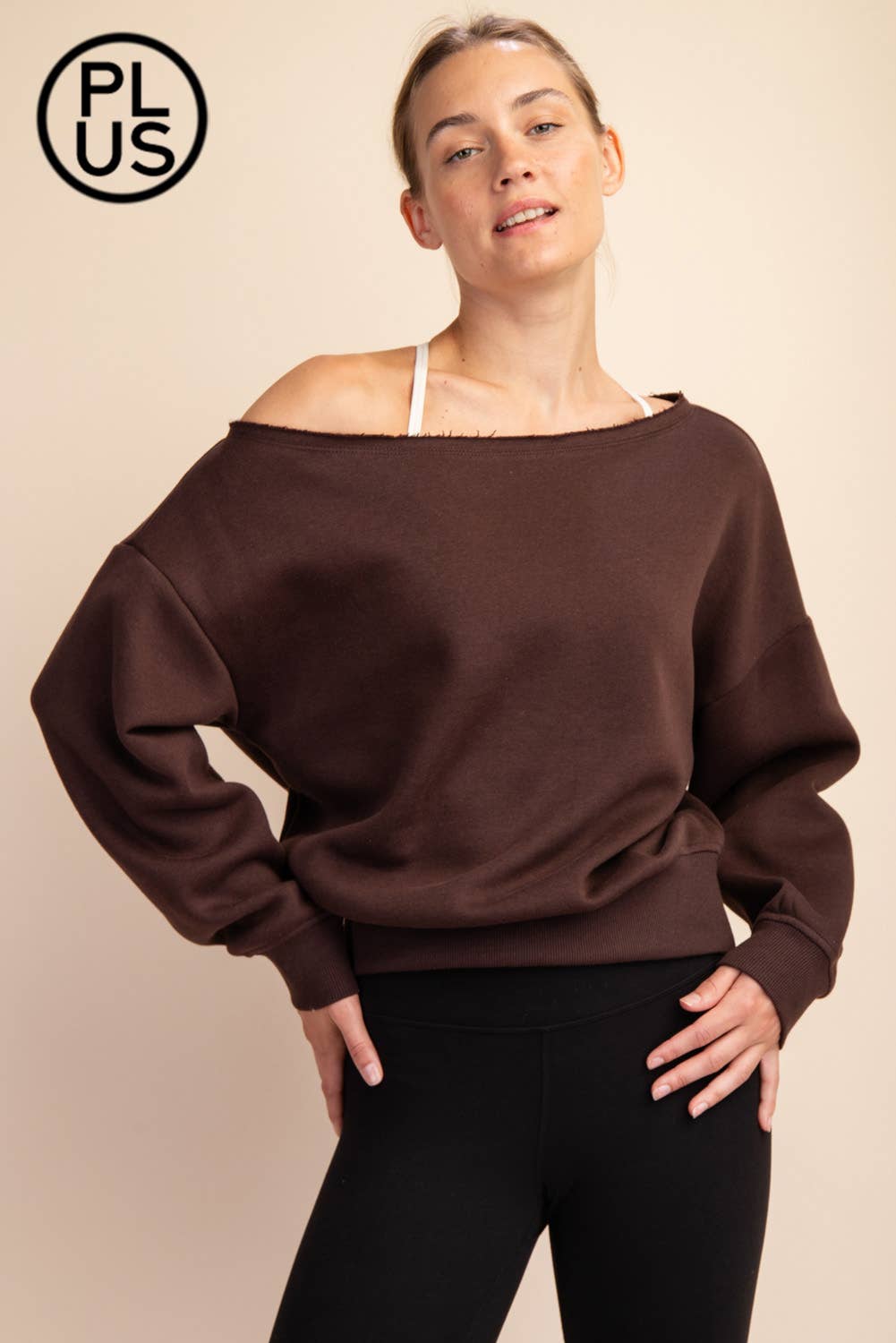 PLUS SIZE FRENCH TERRY FLEECE OFF SHOULDER SWEATSHIRT: Eucalyptus / 1X-2X-3X(3-2-1)