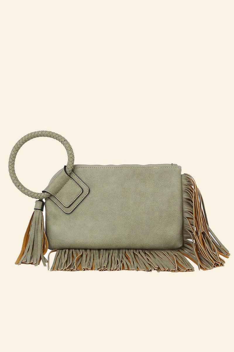 Fringe Cuff Clutch Tassel Wristlet Clutch Bag: SAGE