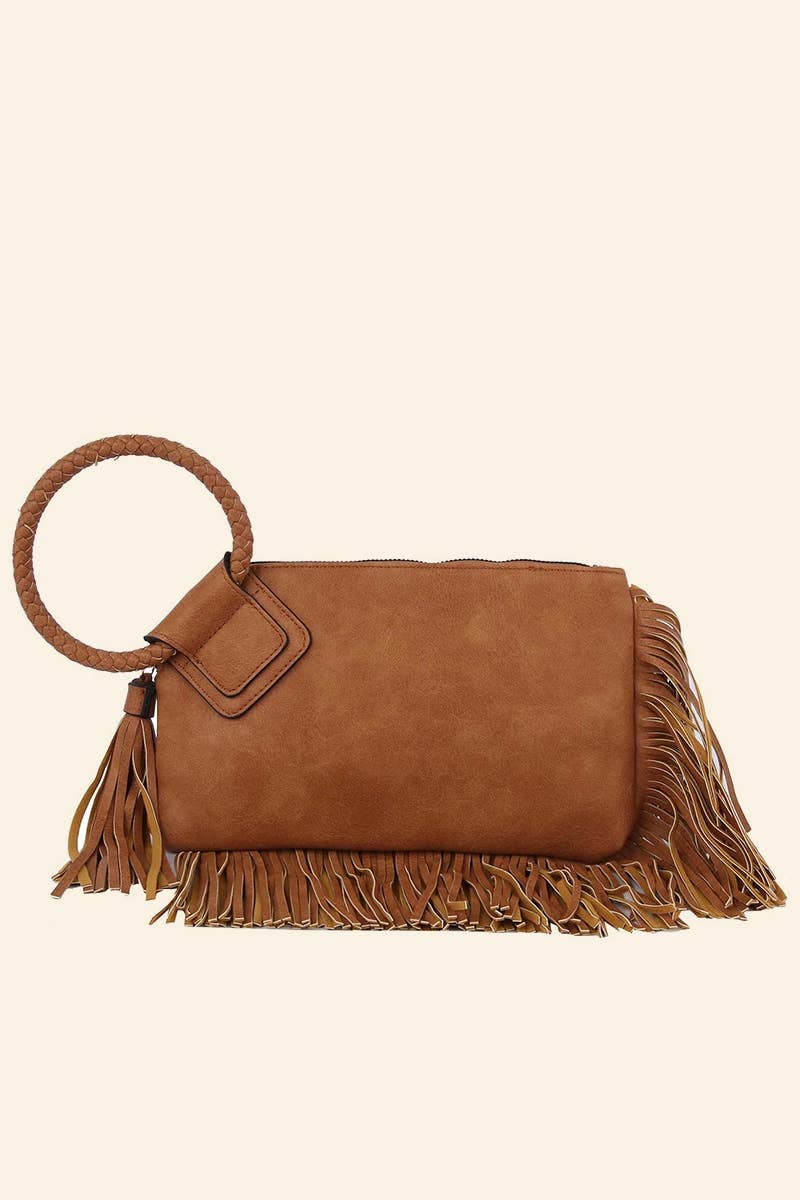 Fringe Cuff Clutch Tassel Wristlet Clutch Bag: BK